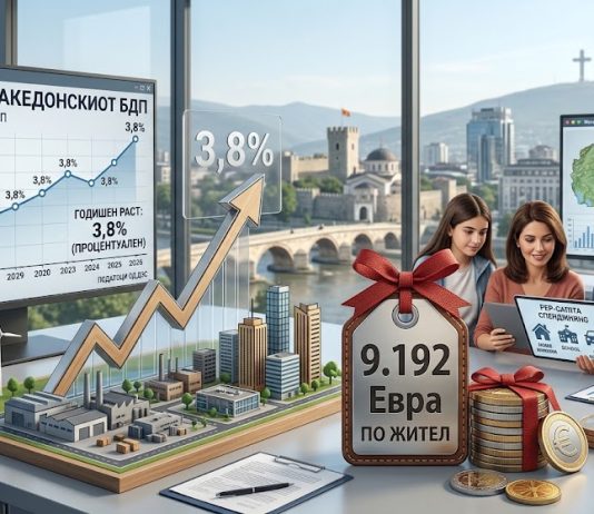 Растот на македонскиот БДП изнесува 3,8%, БДП по жител 9.192 евра
